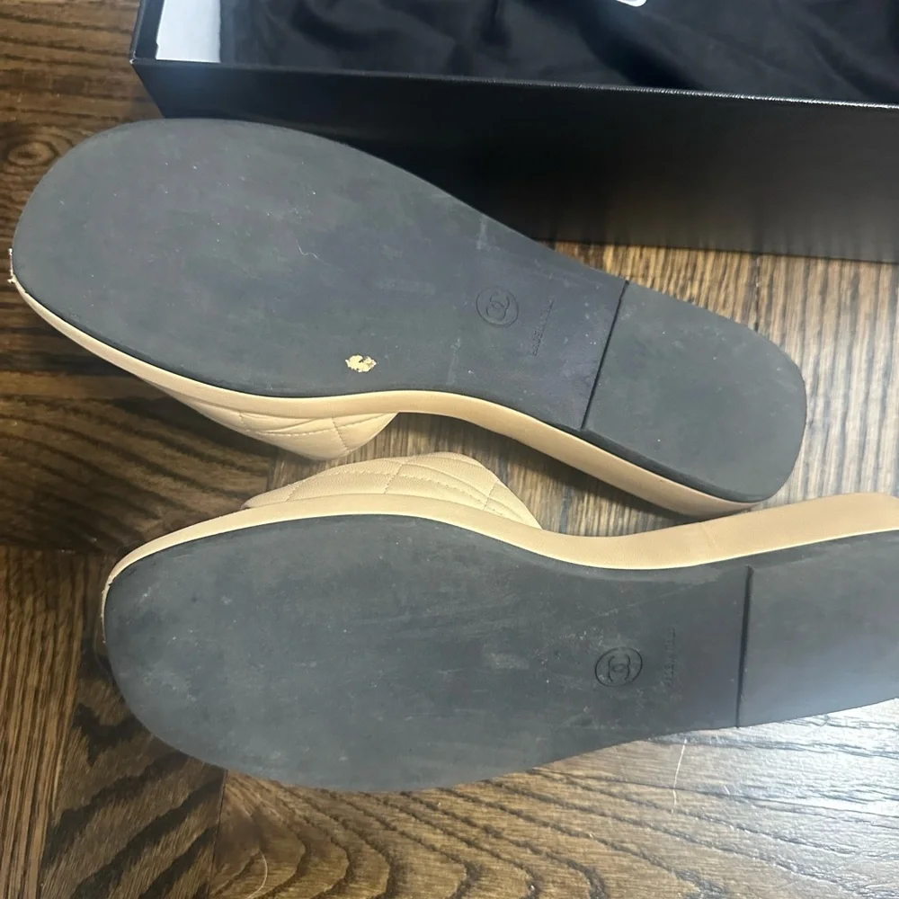 Chanel Cambon Beige Quilted Slides with Black Interlocking CC in Black - Picture 6 of 10